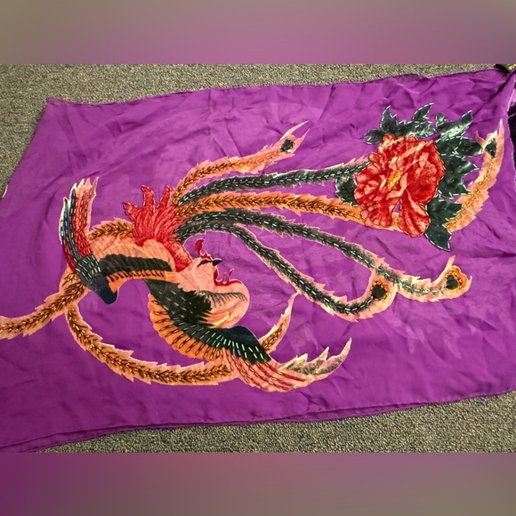 Beaded Silk Sheer Wrap Shawl Scarf Floral Birds Boho Beaded Fairy Artsy - Picture 5 of 10
